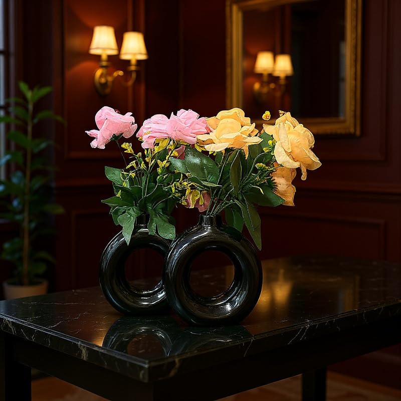 VIBHSA Set of 2 Modern Round Ring Shaped Decorative Vases