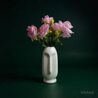 VIBHSA White Ceramic Flower Face Vase for Home Decor, Modern Ribbed Decorative Vase