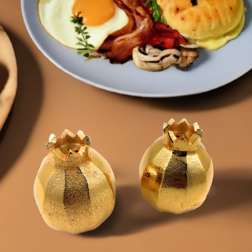 VIBHSA Salt and Pepper Shakers Set Kitchen Table Decor Accents (Golden Pomegranate)