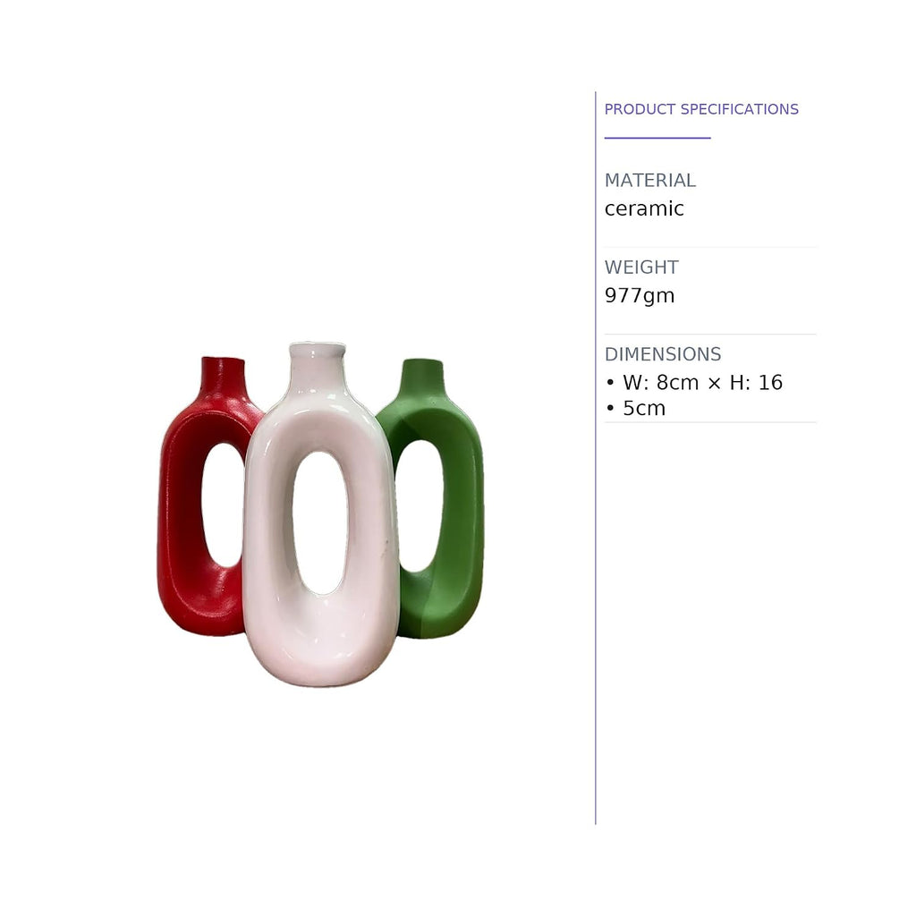VIBHSA Ceramic Decorative Vase Set of 3, Modern Hollow Handle Flower Vases for Home Decor
