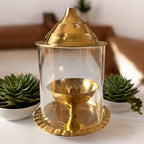 VIBHSA Brass Akhand Diya with Glass Cover for Pooja/Puja