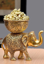 VIBHSA Metal Elephant Dry Fruit Bowl Showpiece Gold Polish