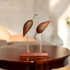VIBHSA Wooden & Brass Saras Swan Crane Love Birds Showpiece