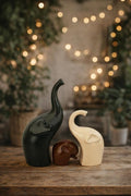VIBHSA Matte Finish Ceramic Elephant Family Figurines Set of 3