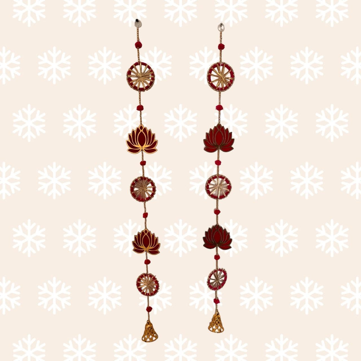 VIBHSA Wood Lotus Style Handmade Home Decor Wall Hanging Toran for Mandir Diwali Decoration