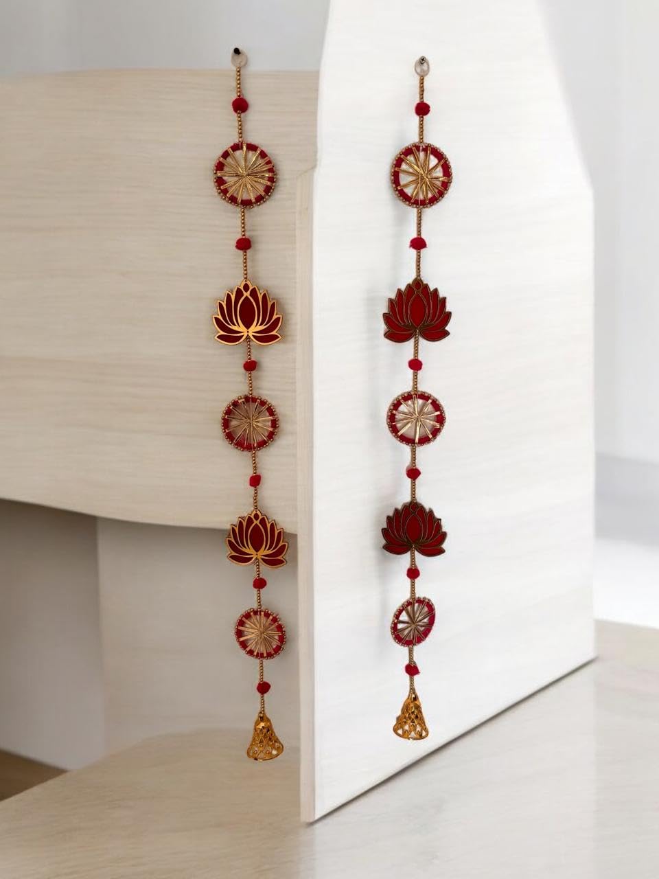 VIBHSA Wood Lotus Style Handmade Home Decor Wall Hanging Toran for Mandir Diwali Decoration