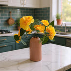 VIBHSA Pink Ceramic Flower Vase for Home Decor, Modern Ribbed Decorative Vase