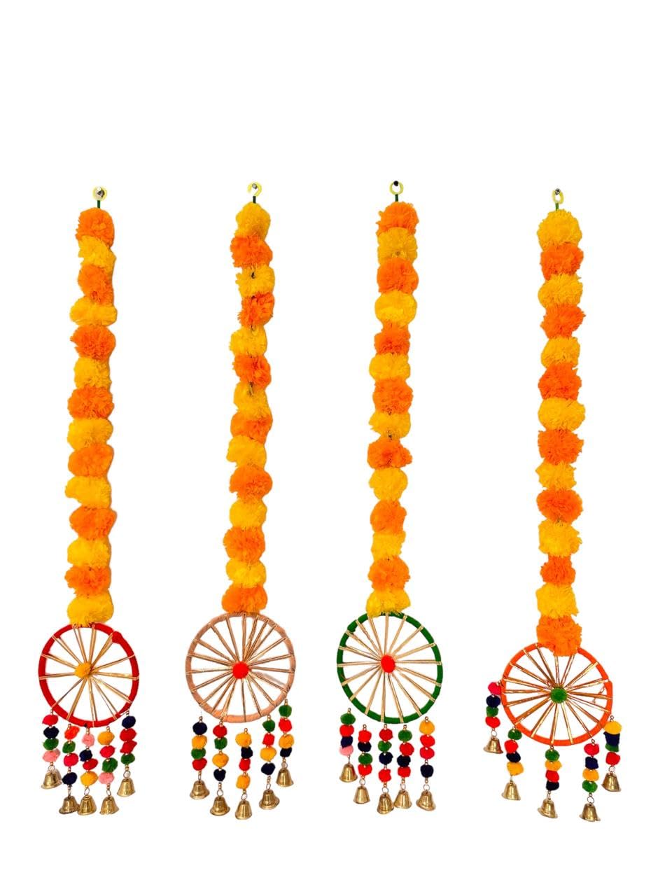 VIBHSA Set of 4 Artificial Flower Garland Decorations Wall Door Hanging Toran with Bells Rajasthani