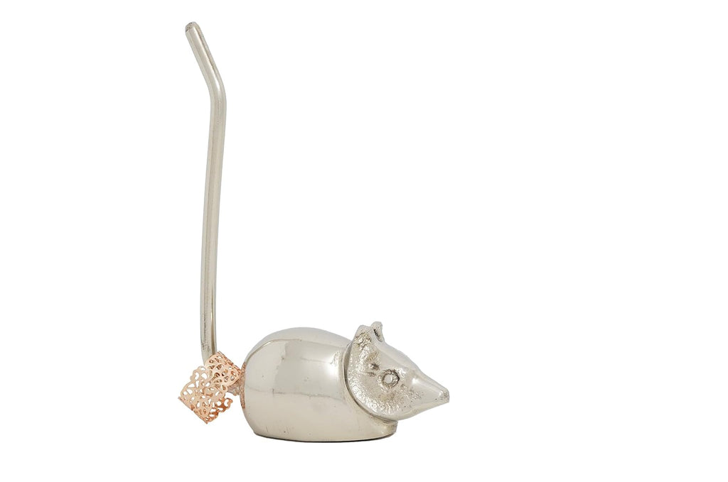 VIBHSA Handcrafted Bird Figurines Ring Holder Modern Ring Holders for Jewelry (3.8" H) (Silver Mouse)