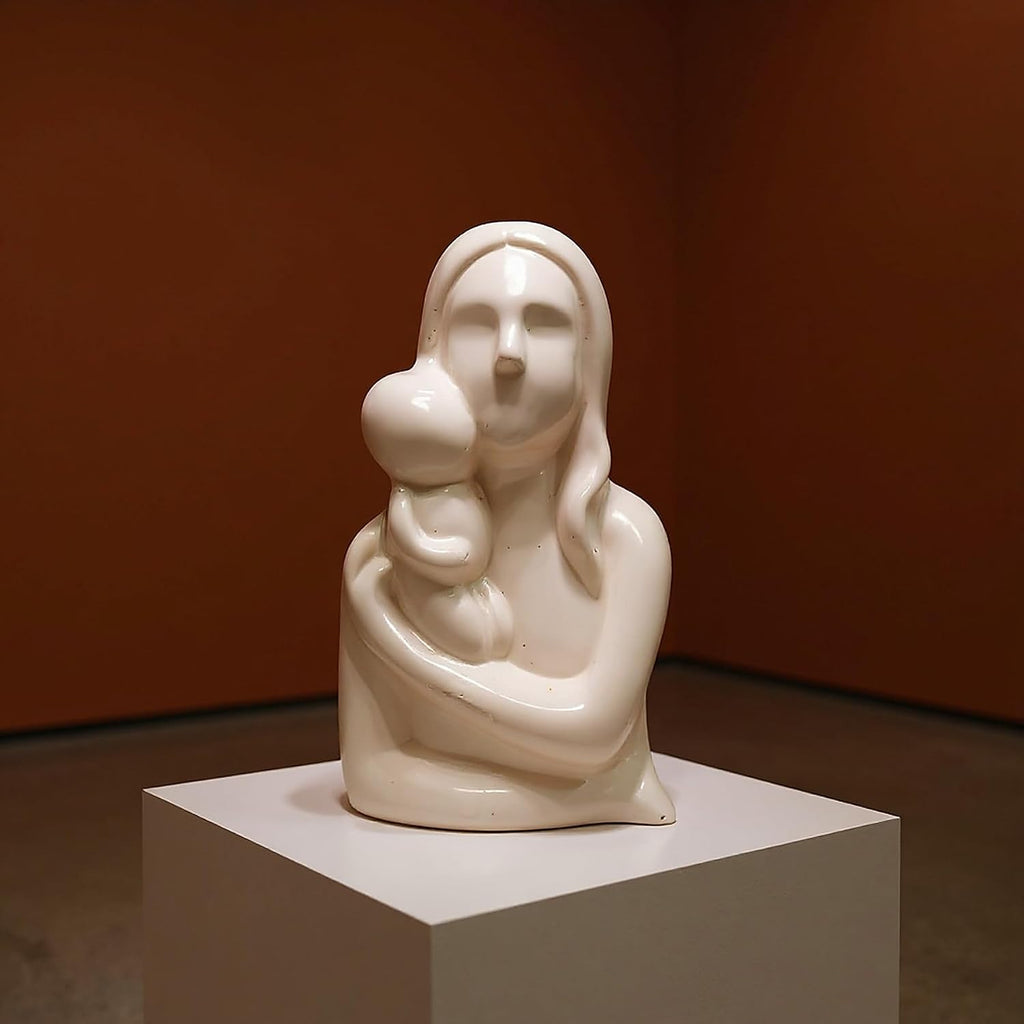 VIBHSA Mother and Child Ceramic Figurine, White Glossy Sculpture