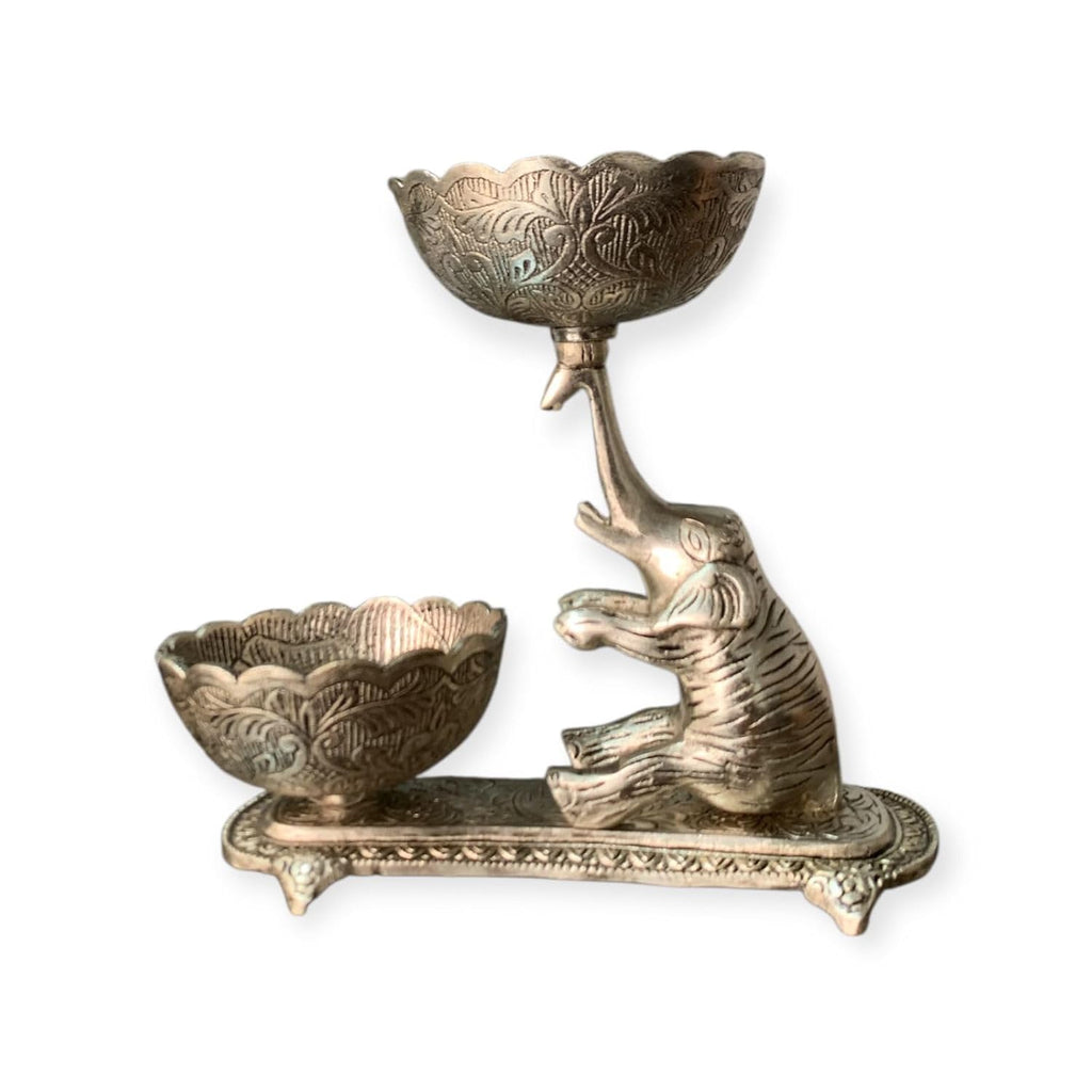 VIBHSA Antique Silver Elephant Dry Fruit Bowl Holder