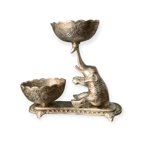 VIBHSA Antique Silver Elephant Dry Fruit Bowl Holder