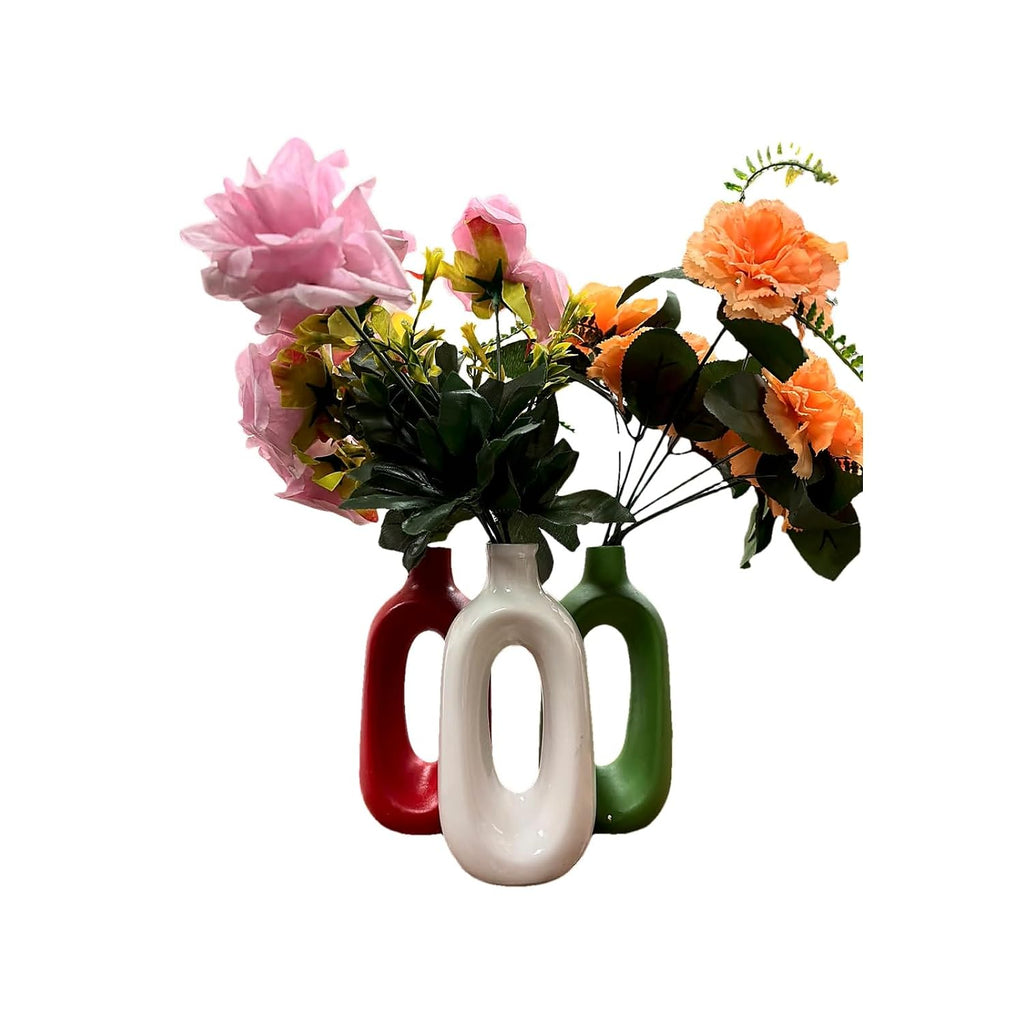 VIBHSA Ceramic Decorative Vase Set of 3, Modern Hollow Handle Flower Vases for Home Decor
