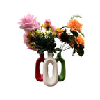 VIBHSA Ceramic Decorative Vase Set of 3, Modern Hollow Handle Flower Vases for Home Decor