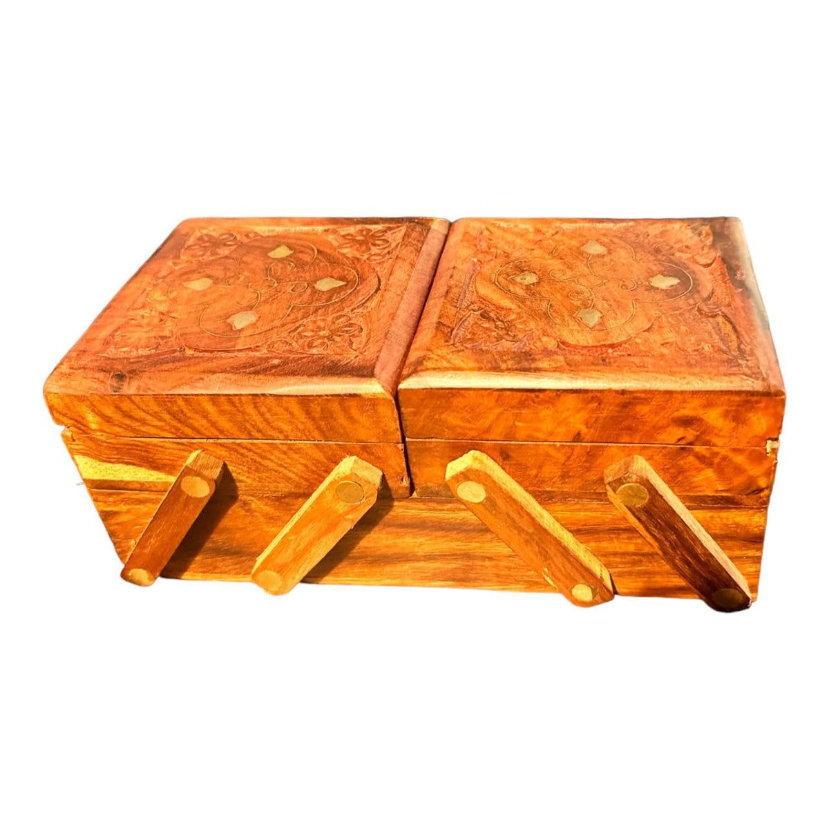 VIBHSA Handmade Wooden Jewellery Box for Women Jewel Organizer Hand Carved with Full Brass Gift Items