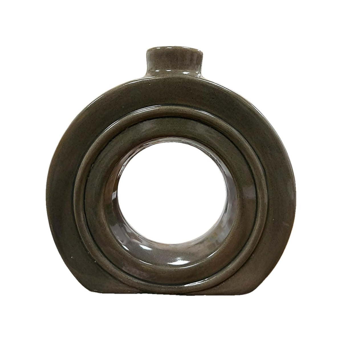 VIBHSA Ceramic Round Hollow Vase for Home Decor – Green
