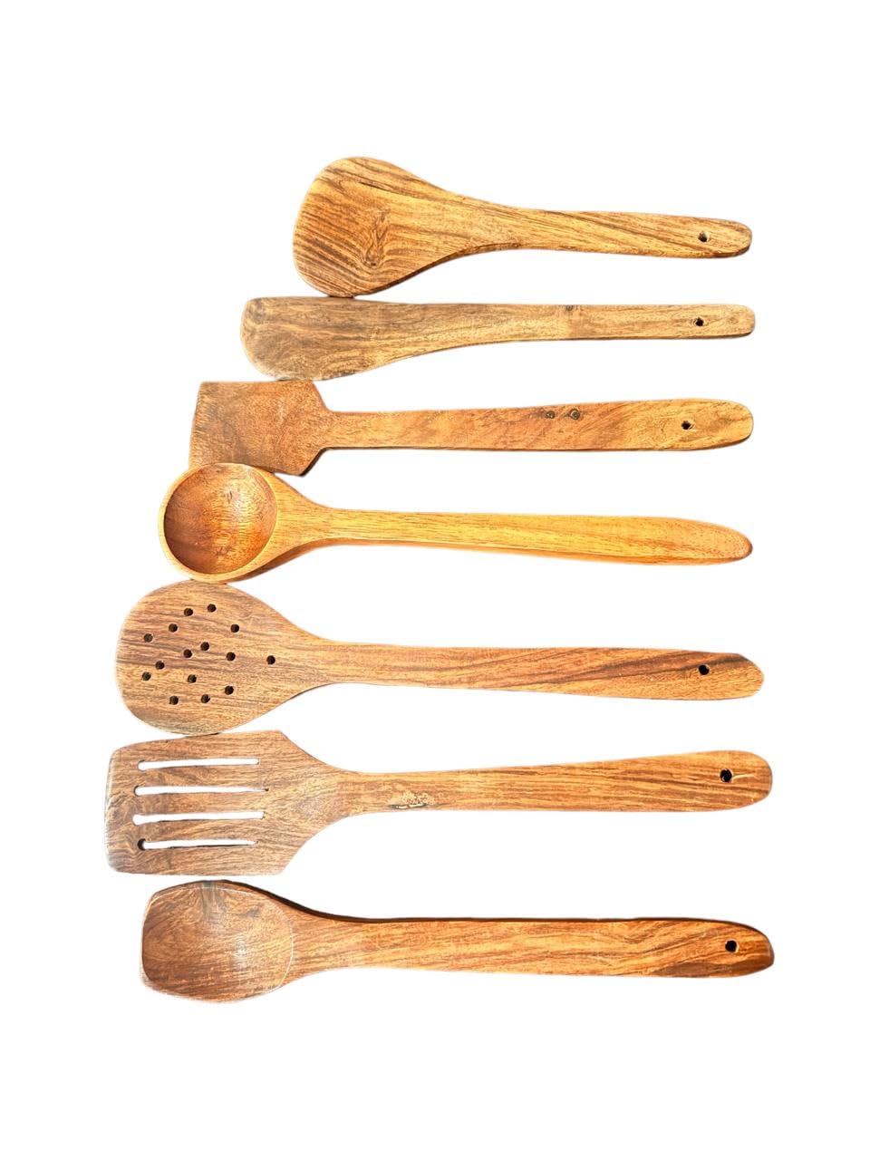 VIBHSA Wood Spoon Set for Cooking Includes Dessert Rice Spoons, Frying Serving Spatula