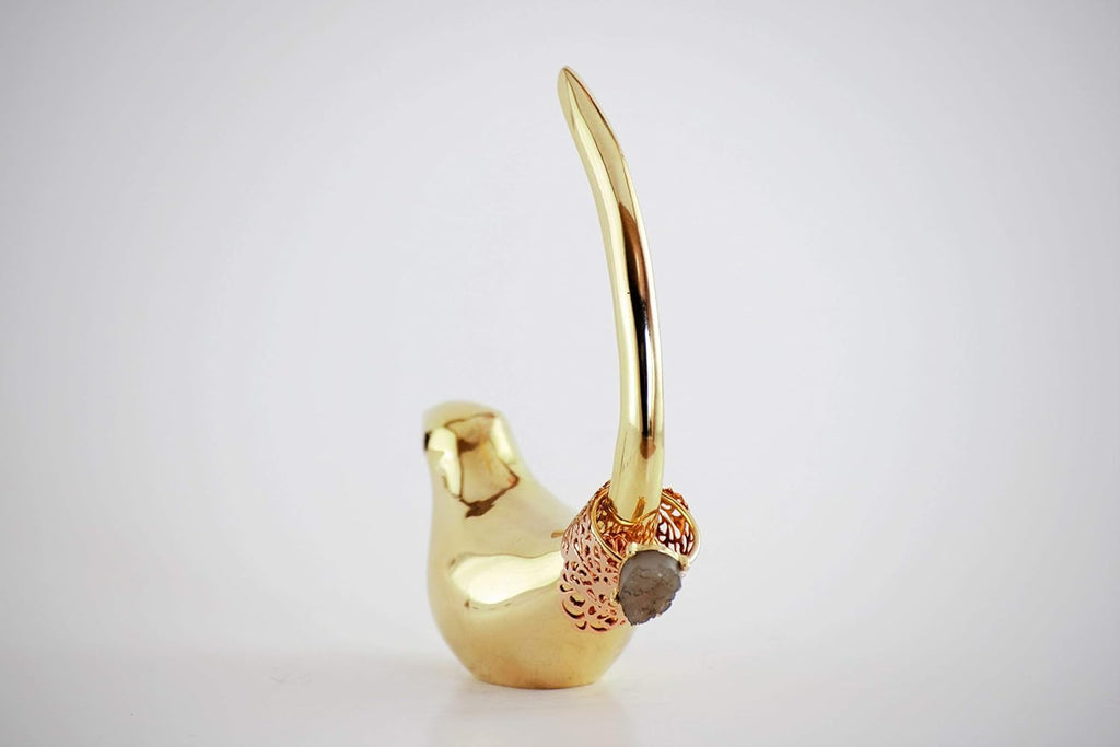 VIBHSA Handcrafted Bird Ring Holder Wedding Engagement Ring Holders for Jewelry (Golden)