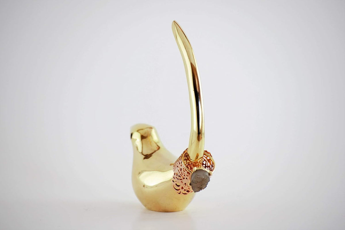 VIBHSA Handcrafted Bird Ring Holder Wedding Engagement Ring Holders for Jewelry (Golden)