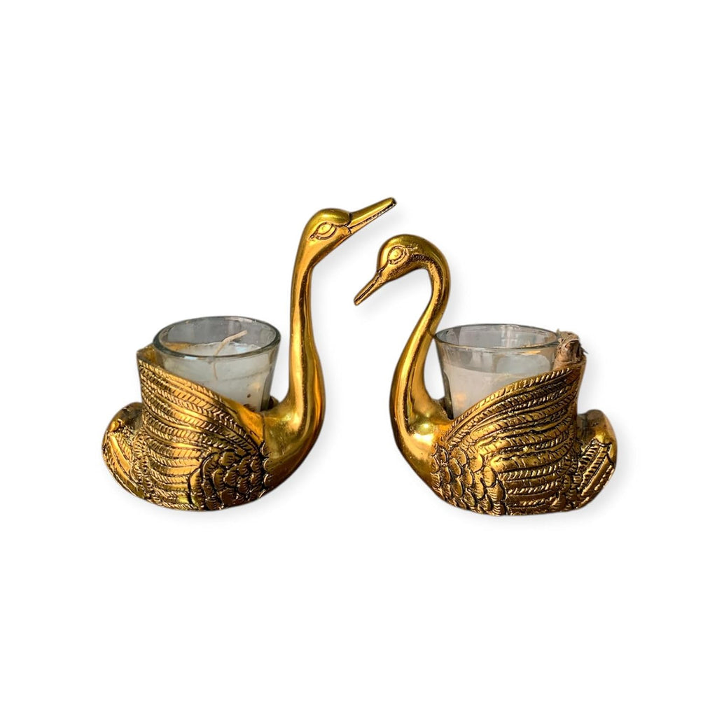 Aluminium Pair of Swan Candle Holder Showpiece for Good Luck & Love