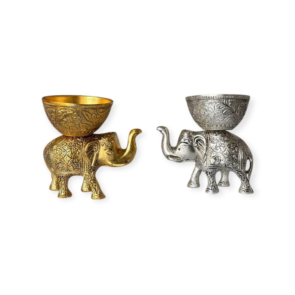 VIBHSA Metal Elephant Dry Fruit Bowl Showpiece Gold Polish for Your Home,Office Table