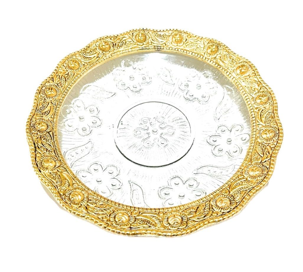 VIBHSA Metal Feng Shui Tortoise On Glass Plate Showpiece (Golden, Diameter: 5.5 Inch)