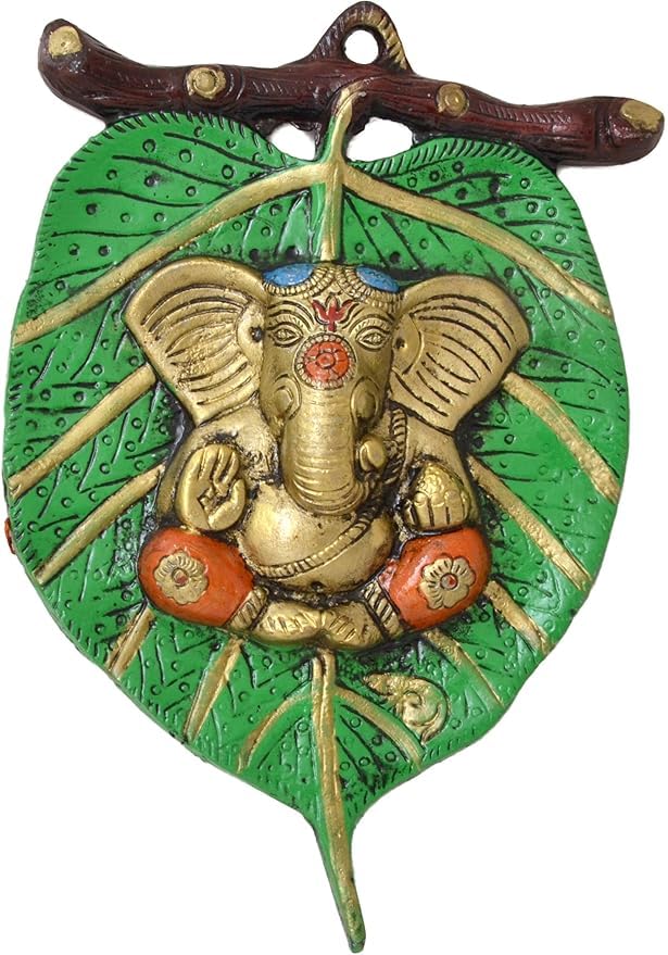 VIBHSA Ganesha On Green Patta Wall Hanging