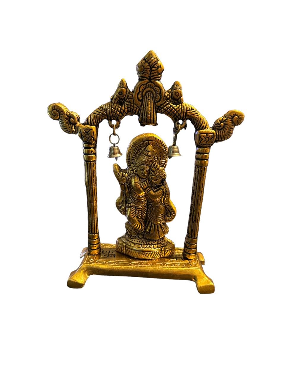 VIBHSA Metal Gold Plated Radha Krishna Idol Sculpture Statue Figurine Decorative Showpiece for Janmashtami Home Decoration Temple and Gift (Size 7 x 5 Inches) (1 Pieces)