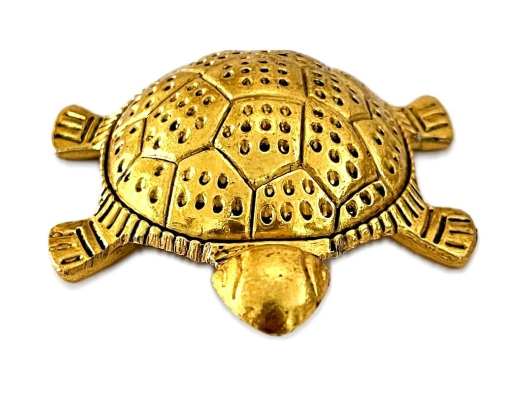 VIBHSA Metal Feng Shui Tortoise On Glass Plate Showpiece (Golden, Diameter: 5.5 Inch)