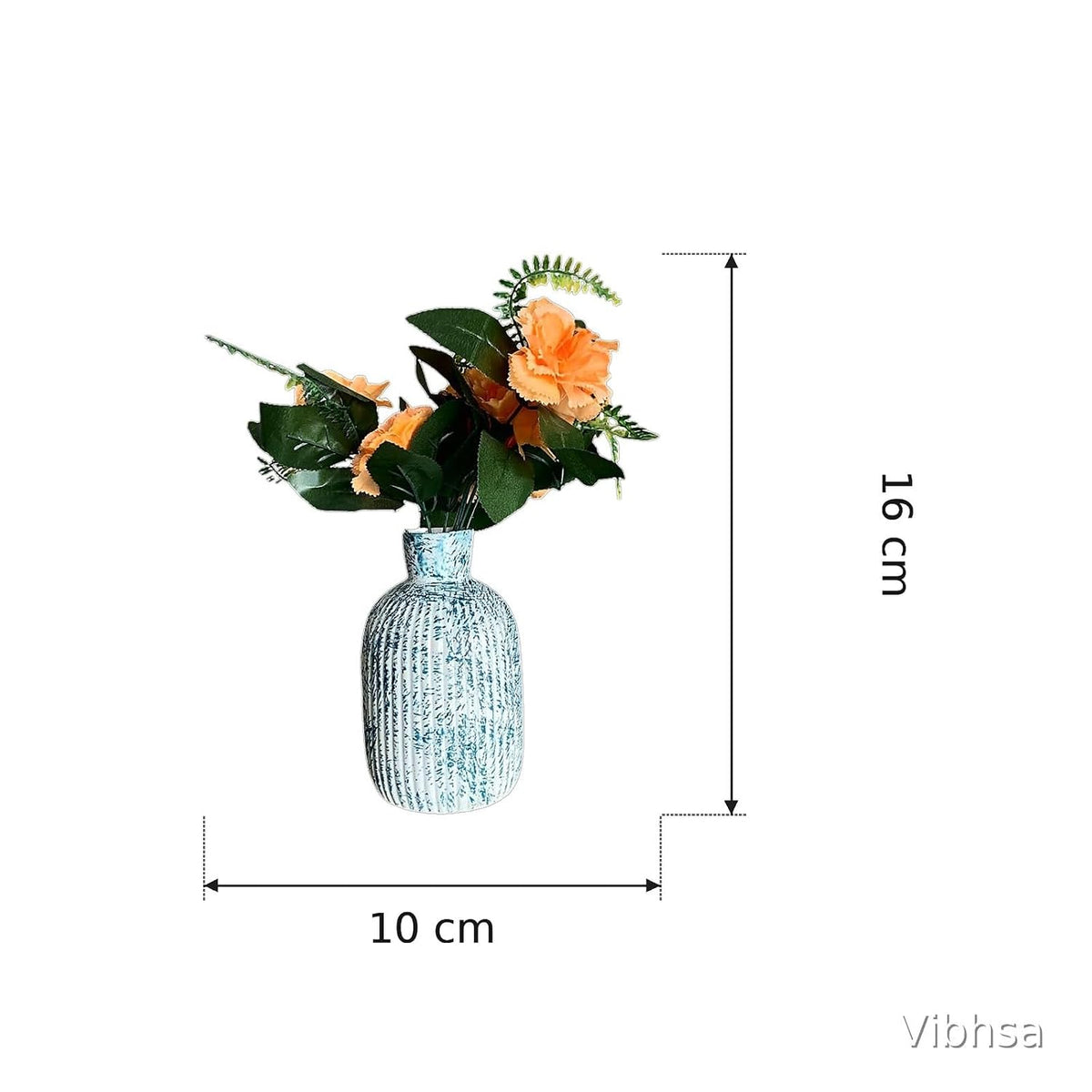 VIBHSA Decorative Ceramic Flower Vase for Home Decor, Blue White Ribbed Textured Vase