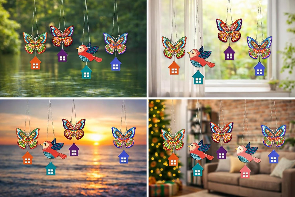 VIBHSA Multicolored Butterfly & Birds Wooden Wall Hanging for Home Decoration