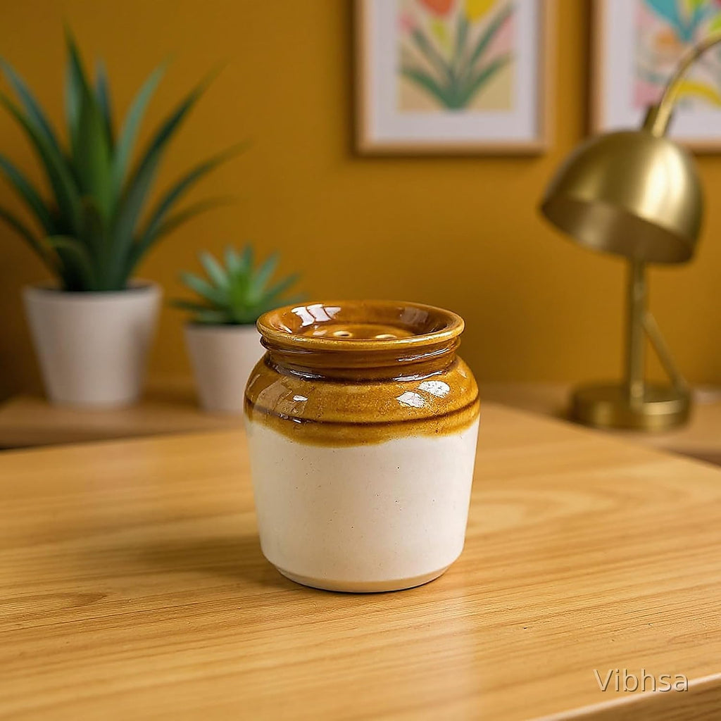 VIBHSA Ceramic Salt and Pepper Shaker Set, Brown and Beige Pack of 2