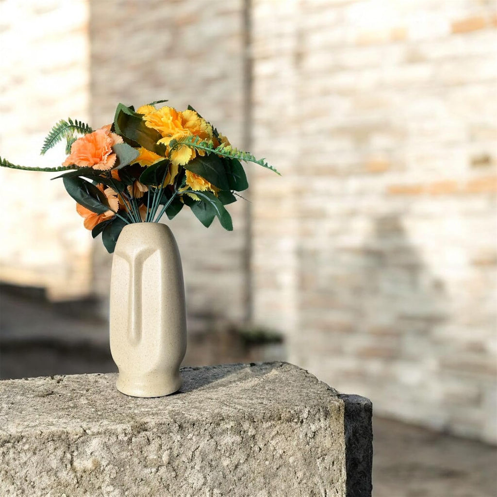 VIBHSA Modern Decorative Face Ceramic Vase for Home Décor, White Ceramic Flower Vase