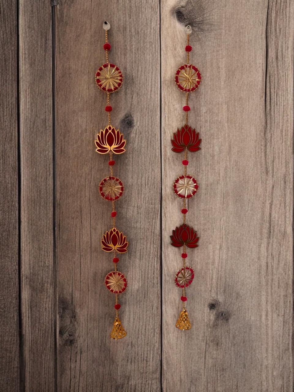 VIBHSA Wood Lotus Style Handmade Home Decor Wall Hanging Toran for Mandir Diwali Decoration