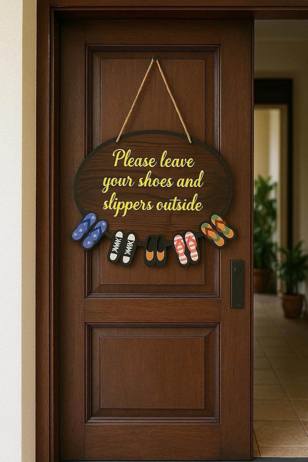 VIBHSA Please Remove Your Shoes Outside Door Hanging Sign Board for Home, Office & Shop Entrance
