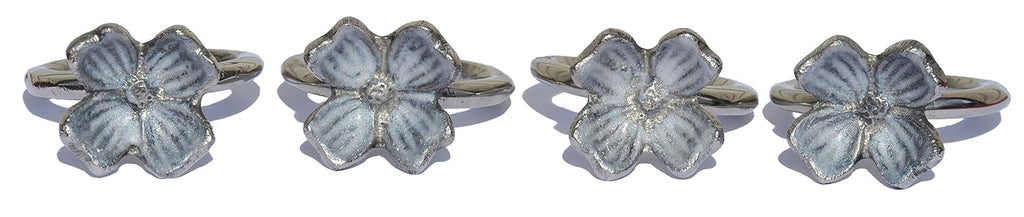 VIBHSA Handcrafted Decorative Flower Napkin Rings Set of 4. Flowers with Silver Antique Finish Decorations