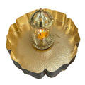 VIBHSA Brass Pooja Thali with Candle Lantern, Gold Embossed Floral Tray