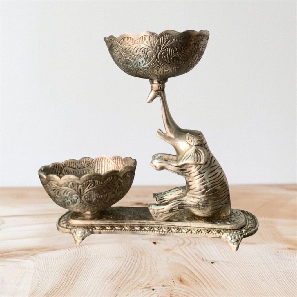 VIBHSA Antique Silver Elephant Dry Fruit Bowl Holder