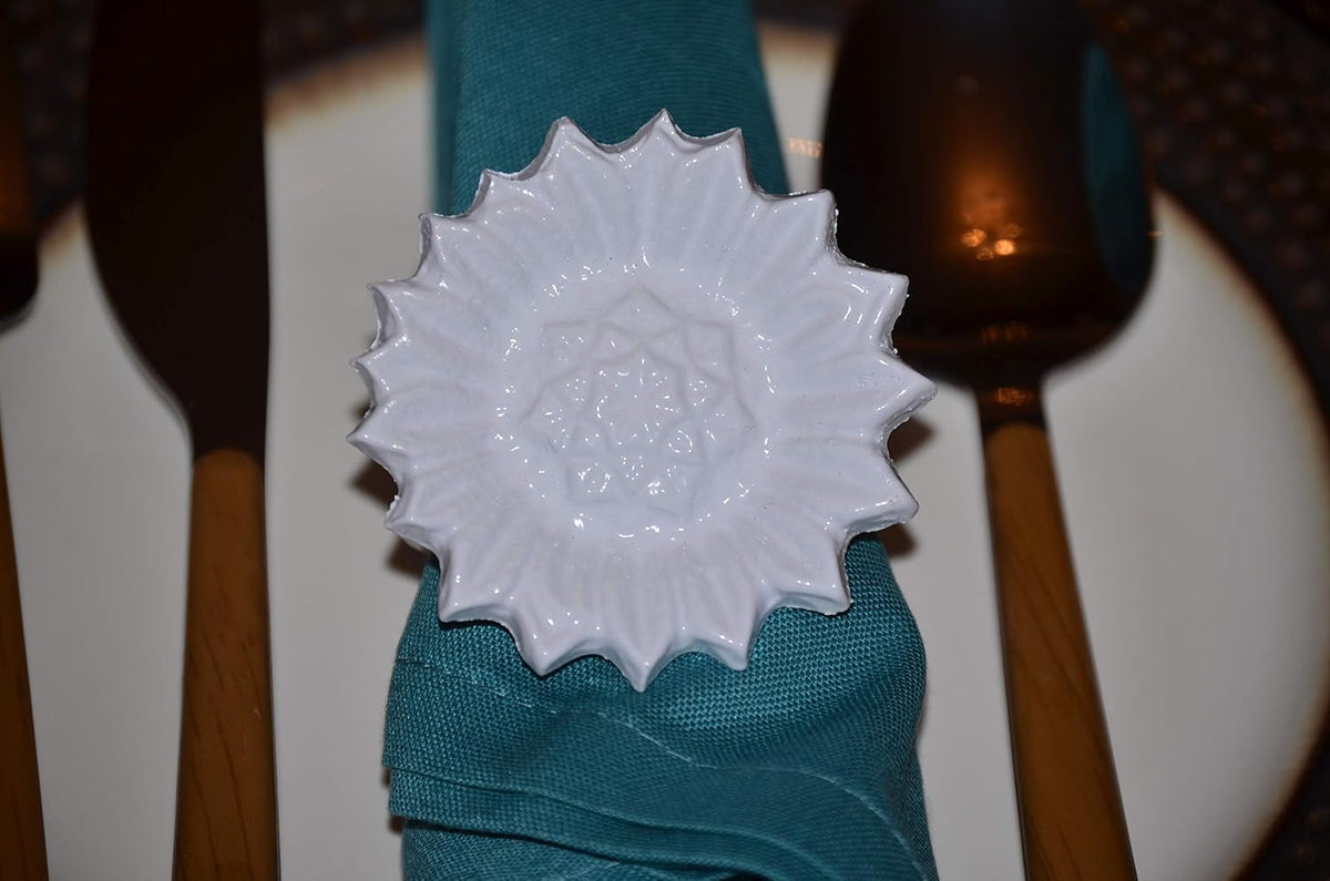 VIBHSA Flower Napkin Rings Set of 4 Handcrafted Décor (White Antique)