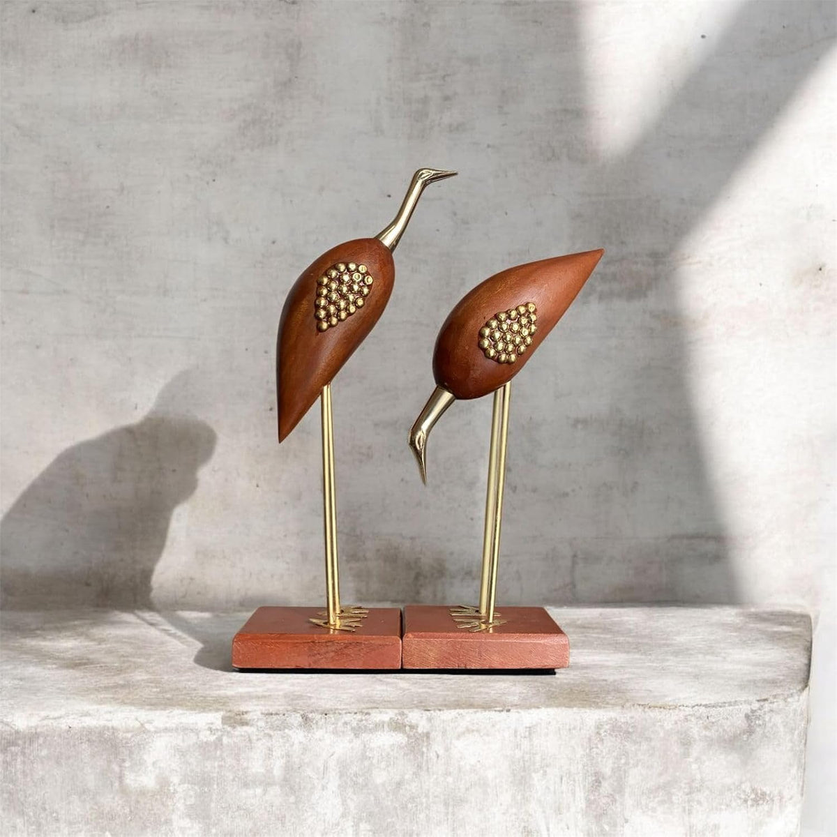 VIBHSA Wooden & Brass Saras Swan Crane Love Birds Showpiece