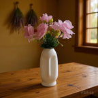 VIBHSA White Ceramic Flower Face Vase for Home Decor, Modern Ribbed Decorative Vase