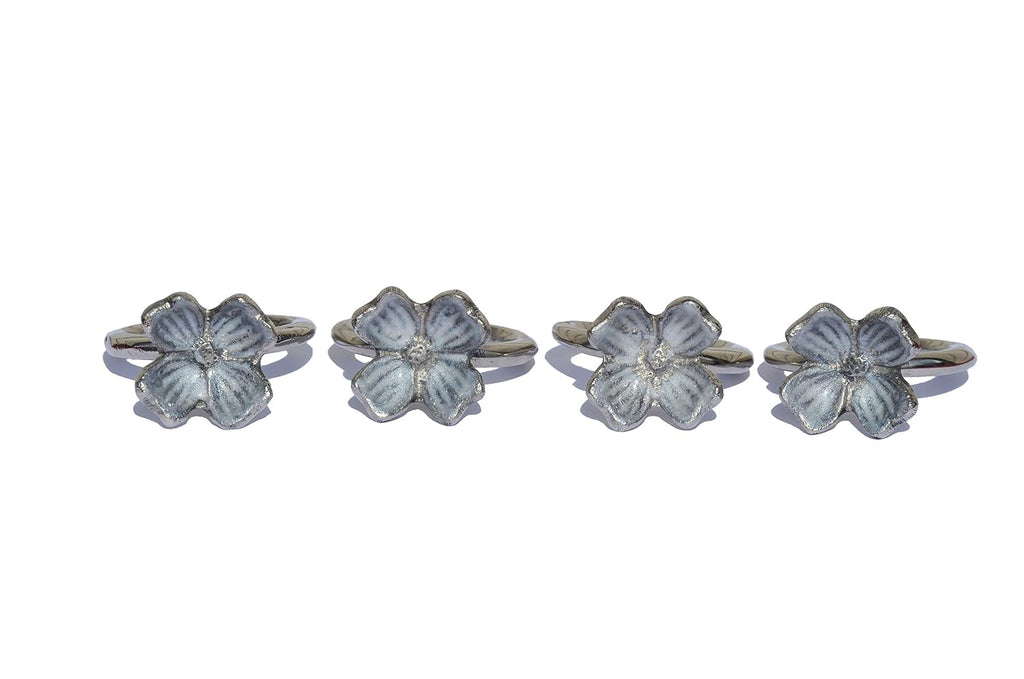 VIBHSA Handcrafted Decorative Flower Napkin Rings Set of 4. Flowers with Silver Antique Finish Decorations