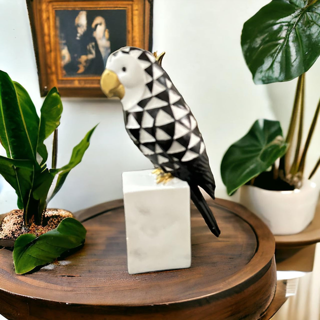 VIBHSA Cockatoo Symphony Geometric Resin Beauty Black & White Showpiece Decorative Showpiece - 11.43 cm