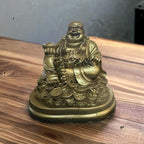 VIBHSA Resin Fengshui Figurine Laughing Buddha Sitting on Luck Money Coins Carrying Golden Ingot for Good Luck & Happiness – Made in India