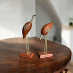 VIBHSA Wooden & Brass Saras Swan Crane Love Birds Showpiece