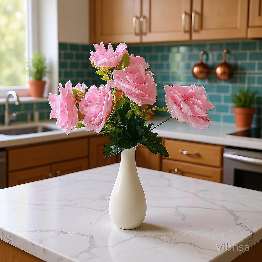 VIBHSA White Ceramic Vase, Tall Narrow Neck, Glossy Finish