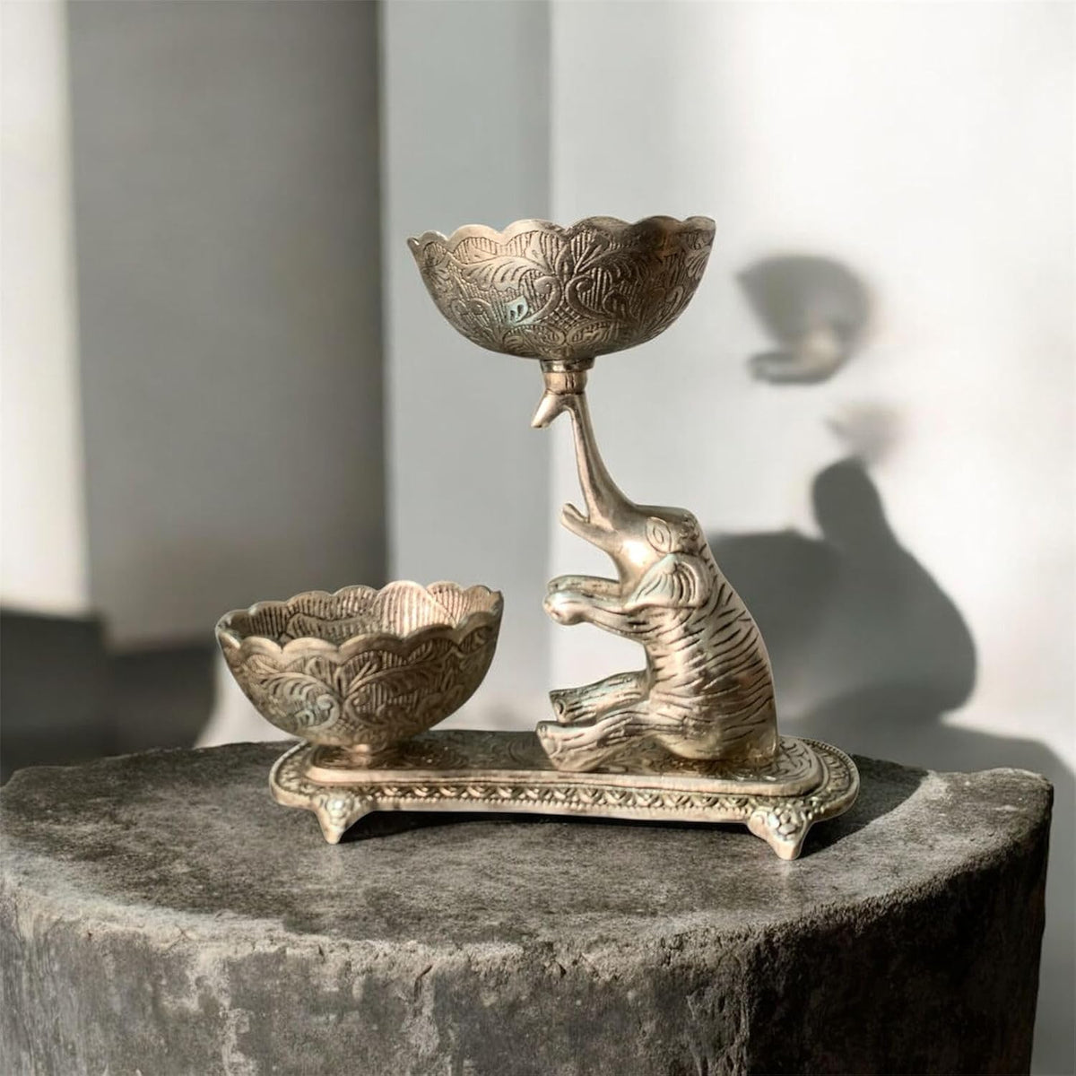VIBHSA Antique Silver Elephant Dry Fruit Bowl Holder