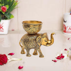 VIBHSA Metal Elephant Dry Fruit Bowl Showpiece Gold Polish