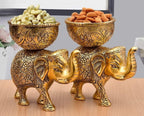 VIBHSA Metal Elephant Dry Fruit Bowl Showpiece Gold Polish for Your Home,Office Table