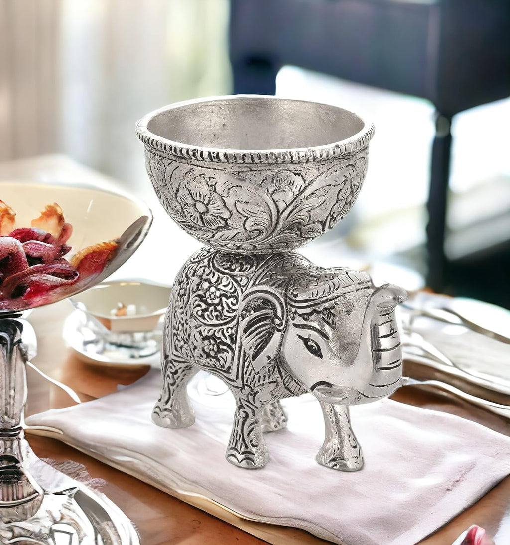 Metal Elephant Dry Fruit Bowl Showpiece, Pack of 1